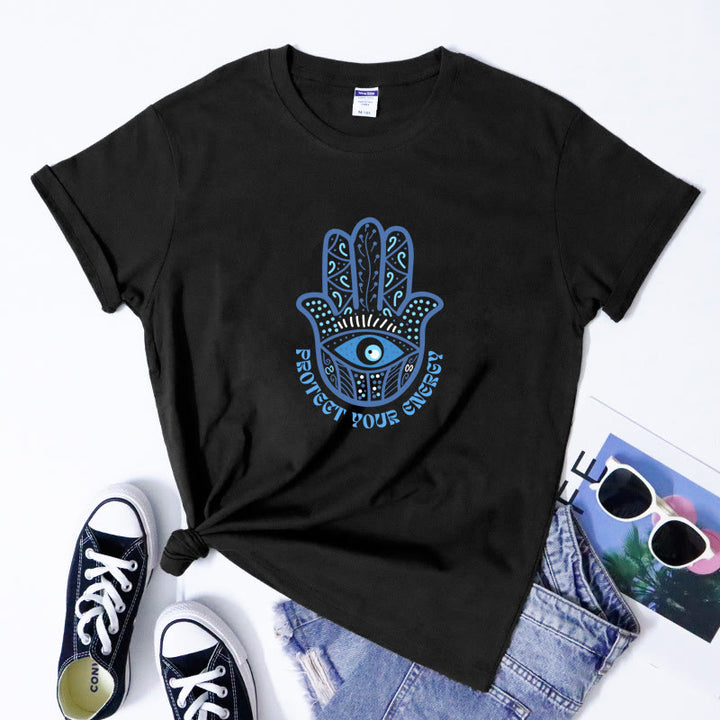 T-shirt imprimé Olivenorma Protection Evil Eye Hamsa - Noir - 2XL - image 4