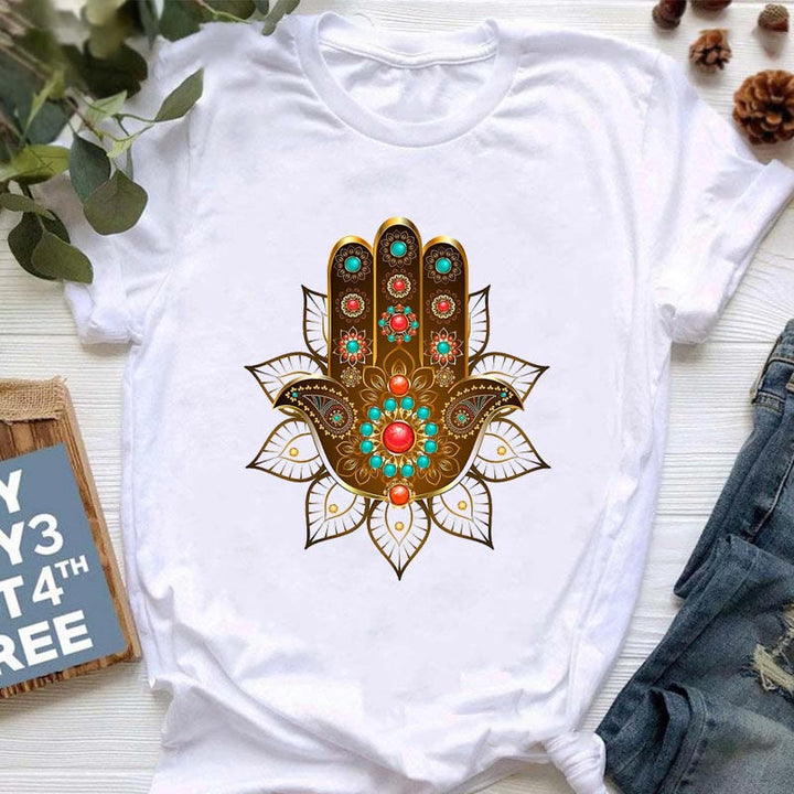 T-shirt imprimé méditation Hamsa Bouddha Lotus Olivenorma