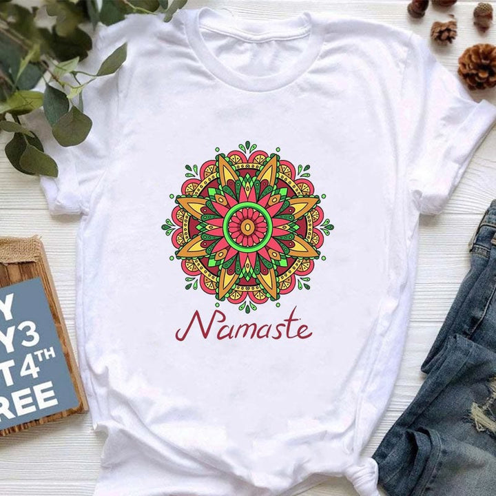 T-shirt imprimé méditation Hamsa Bouddha Lotus Olivenorma