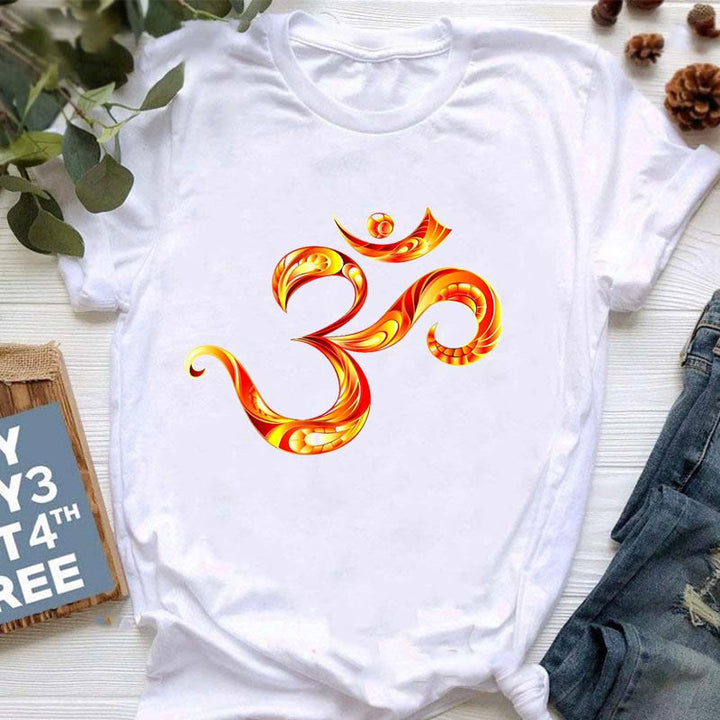 T-shirt imprimé OM avec Bouddha et méditation contre le mauvais œil Olivenorma