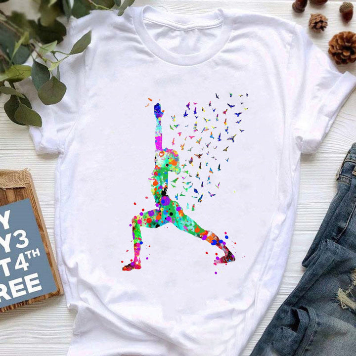 T-shirt imprimé bouddha coloré méditation yoga Olivenorma - Posture de yoga n°3 - Blanc - 2XL - image 7