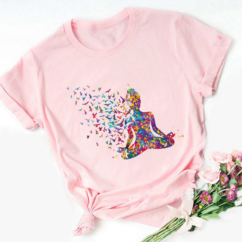 T-shirt imprimé bouddha coloré méditation yoga Olivenorma - Bouddha coloré - Rose - 2XL - image 9