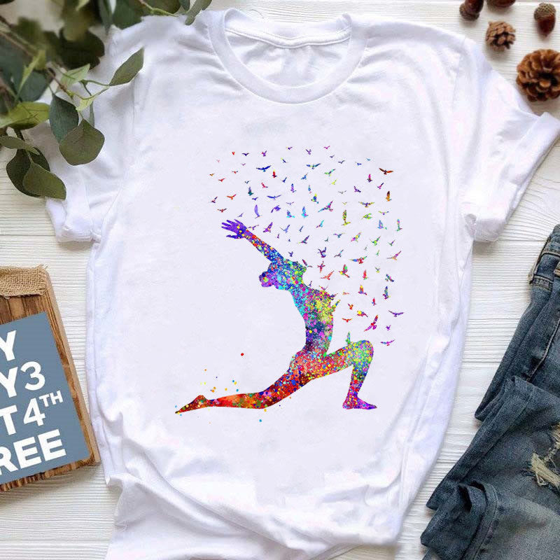 T-shirt imprimé bouddha coloré méditation yoga Olivenorma - Posture de yoga n°2 - Blanc - 2XL - image 6