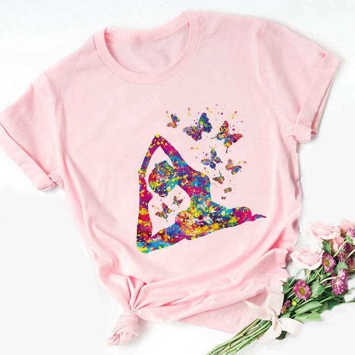 T-shirt imprimé bouddha coloré méditation yoga Olivenorma - Posture de yoga - Rose - 2XL - image 12