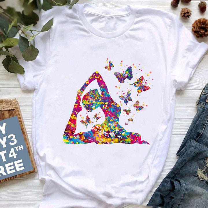 T-shirt imprimé bouddha coloré méditation yoga Olivenorma - Posture de yoga - Blanc - 2XL - image 5
