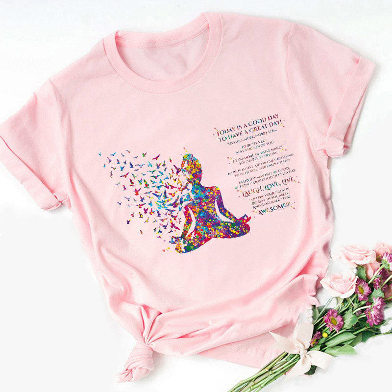 T-shirt imprimé bouddha coloré méditation yoga Olivenorma - Texte coloré de Bouddha - Rose - 2XL - image 11