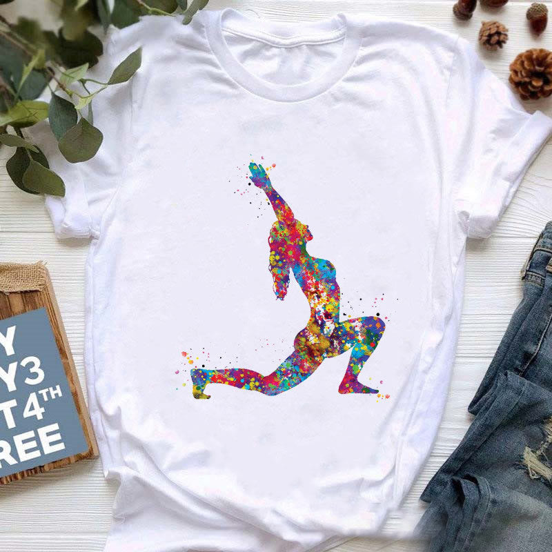 T-shirt imprimé bouddha coloré méditation yoga Olivenorma - Posture de yoga n°4 - Blanc - 2XL - image 8