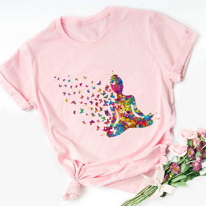 T-shirt imprimé bouddha coloré méditation yoga Olivenorma - Bouddha coloré n°2 - Rose - 2XL - image 10