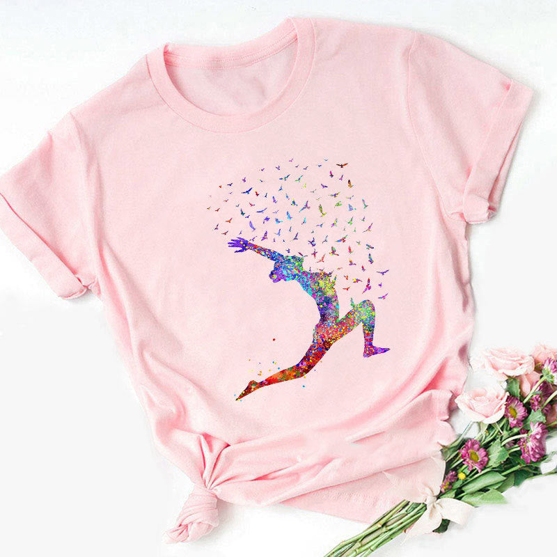 T-shirt imprimé bouddha coloré méditation yoga Olivenorma - Posture de yoga n°2 - Rose - 2XL - image 13