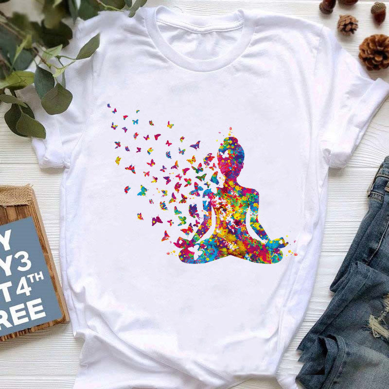 T-shirt imprimé bouddha coloré méditation yoga Olivenorma - Bouddha coloré - Blanc - 2XL - image 0