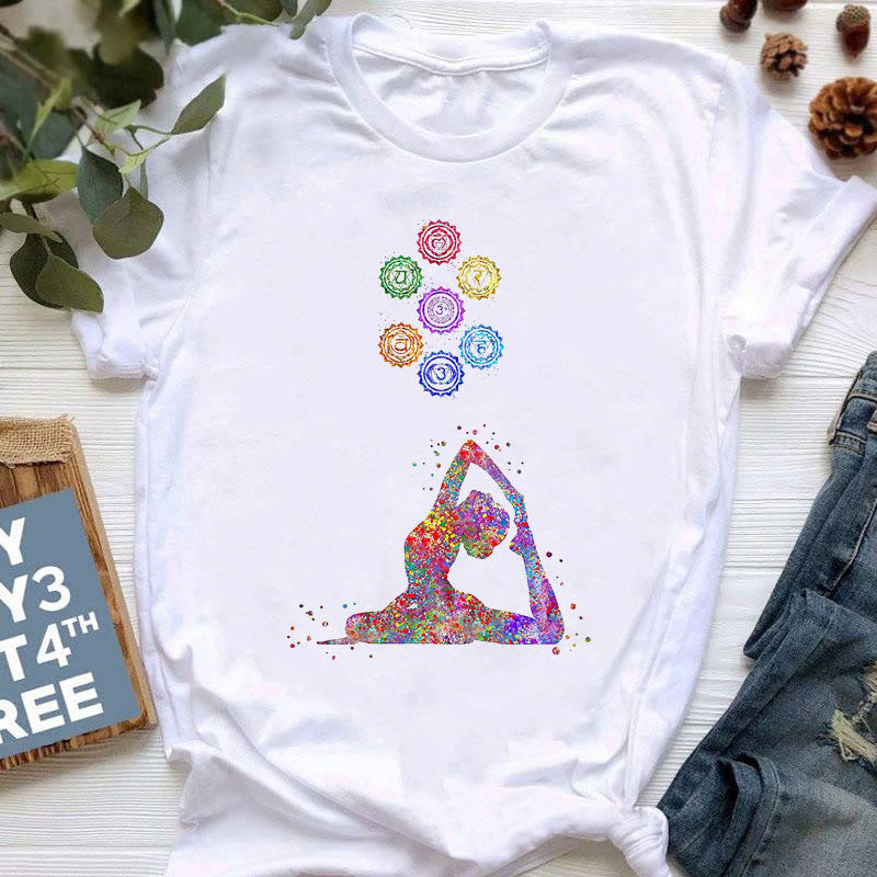 T-shirt imprimé coloré pour le yoga et la méditation Olivenorma
