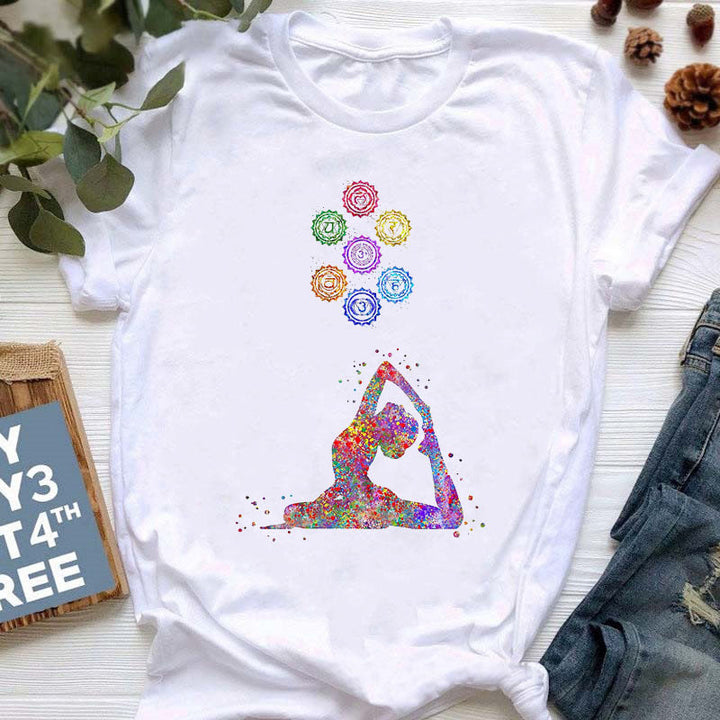 T-shirt imprimé coloré pour le yoga et la méditation Olivenorma