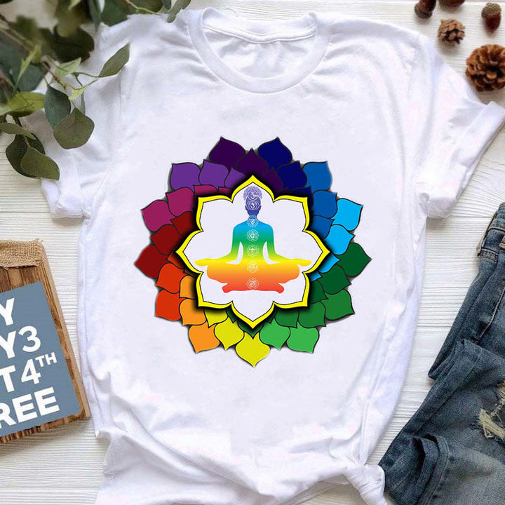 T-shirt imprimé coloré pour le yoga et la méditation Olivenorma
