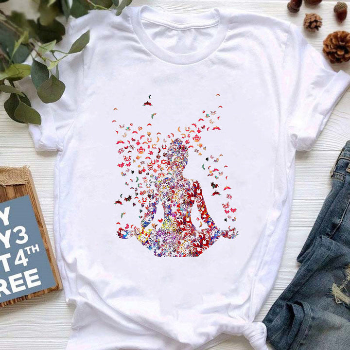 T-shirt imprimé coloré pour le yoga et la méditation Olivenorma