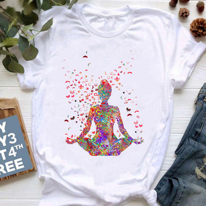 T-shirt imprimé coloré pour le yoga et la méditation Olivenorma