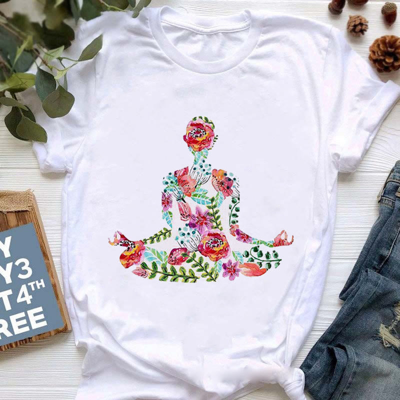T-shirt imprimé coloré Olivenorma Bouddha Yoga Méditation - Bouddha des fleurs - 2XL - image 4