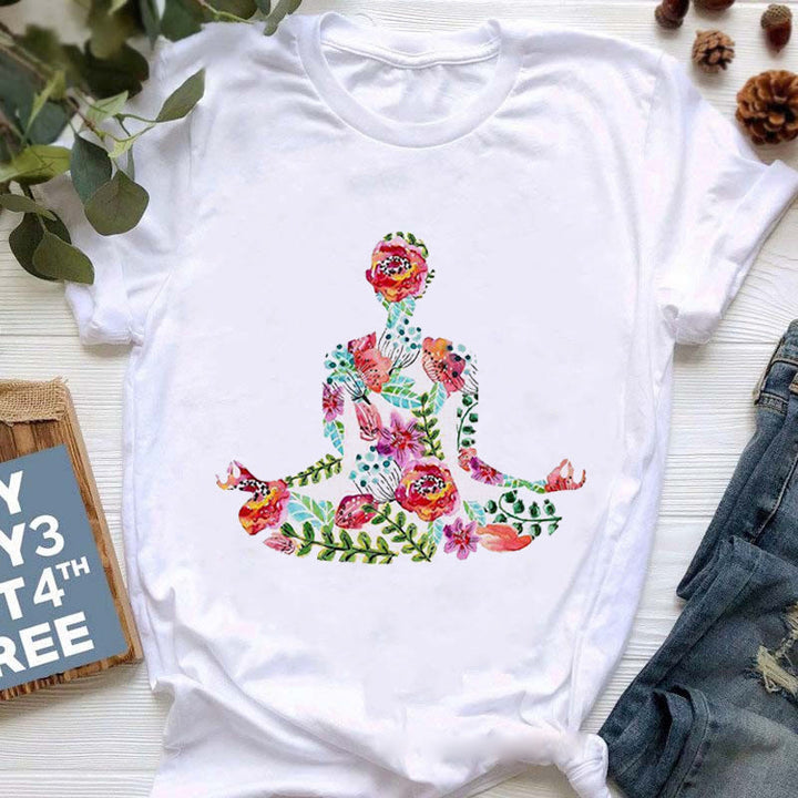 T-shirt imprimé coloré Olivenorma Bouddha Yoga Méditation - Bouddha des fleurs - 2XL - image 4