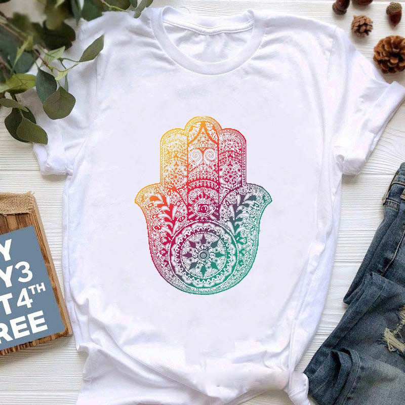 T-shirt imprimé coloré Olivenorma Bouddha Yoga Méditation - Hamsa violet-vert - 2XL - image 8