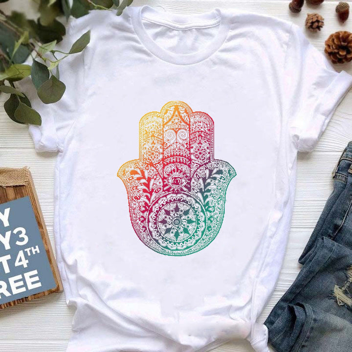 T-shirt imprimé coloré Olivenorma Bouddha Yoga Méditation - Hamsa violet-vert - 2XL - image 8