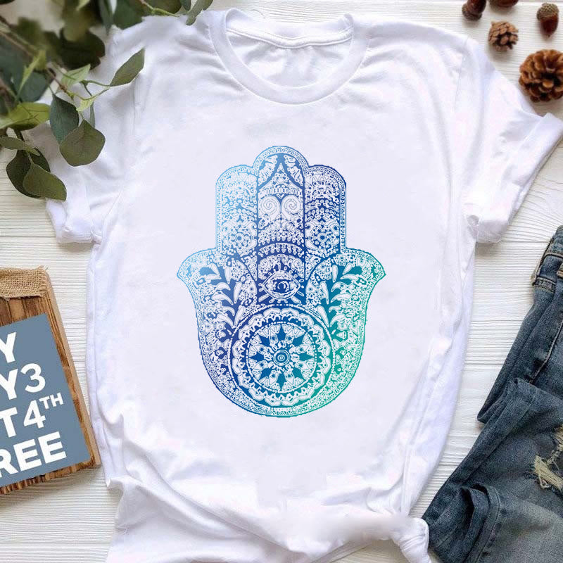 T-shirt imprimé coloré Olivenorma Bouddha Yoga Méditation - Hamsa bleue - 2XL - image 0