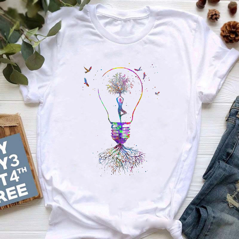 T-shirt imprimé coloré Olivenorma Bouddha Yoga Méditation - Arbre de vie et ampoule - 2XL - image 14