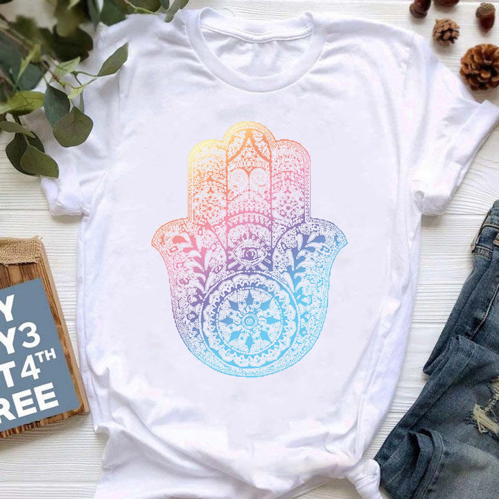 T-shirt imprimé coloré Olivenorma Bouddha Yoga Méditation - Hamsa bleu-rose - 2XL - image 7