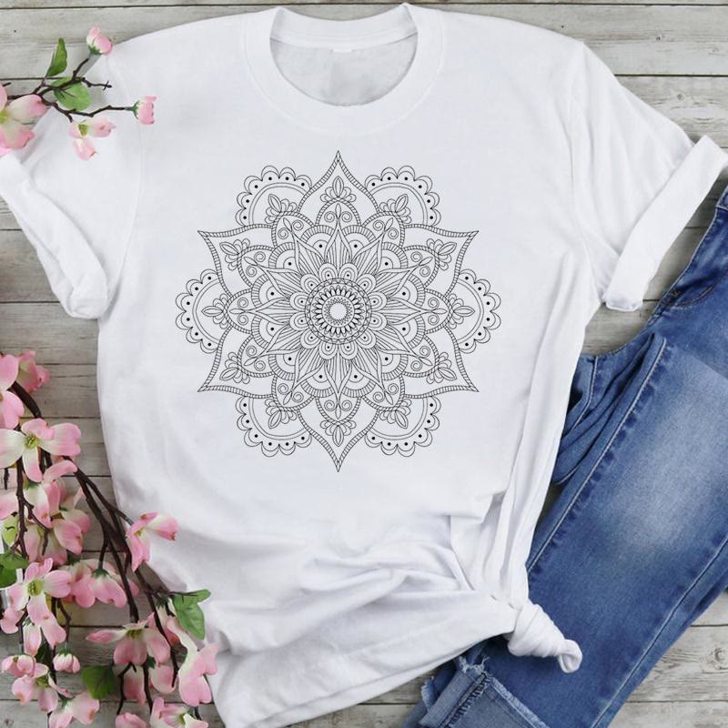 T-shirt en coton Olivenorma imprimé éléphant et lotus coloré - Lotus noir - 2XL - image 0