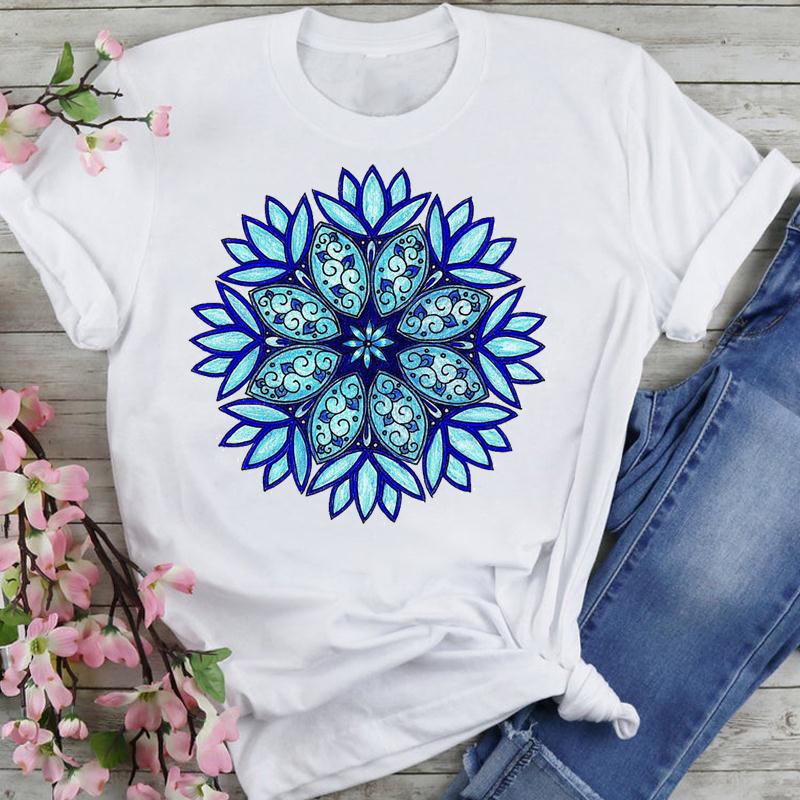 T-shirt en coton Olivenorma imprimé éléphant et lotus coloré - Lotus bleu royal - 2XL - image 12