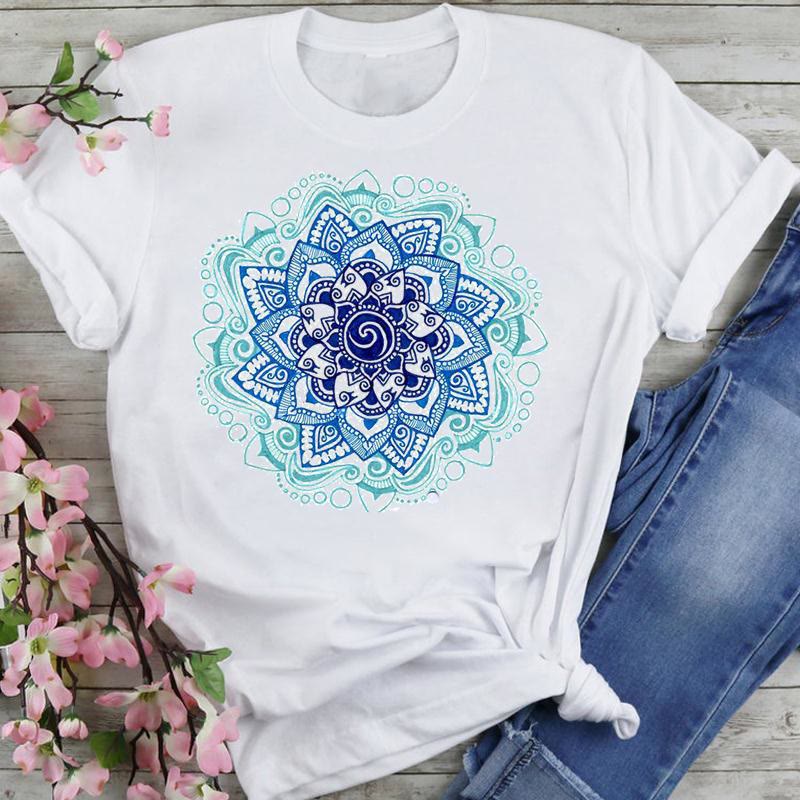 T-shirt en coton Olivenorma imprimé éléphant et lotus coloré - Lotus bleu ciel - 2XL - image 11