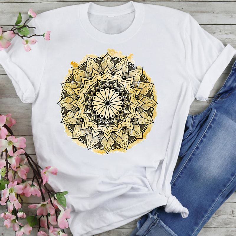 T-shirt en coton Olivenorma imprimé éléphant et lotus coloré - Lotus jaune - 2XL - image 9
