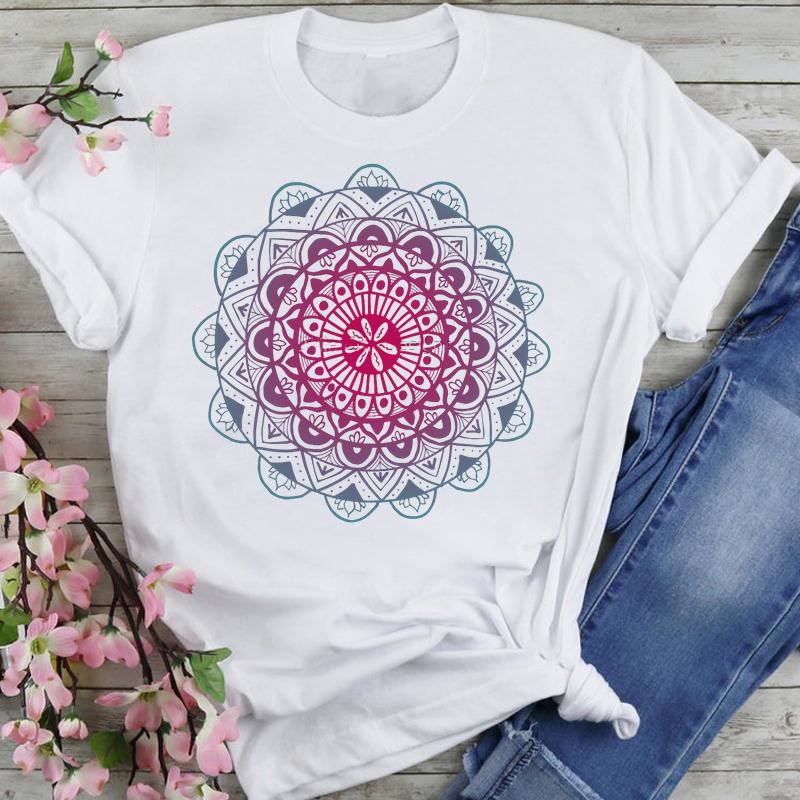 T-shirt en coton Olivenorma imprimé éléphant et lotus coloré - Lotus rouge rose - 2XL - image 8