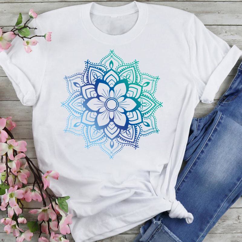 T-shirt en coton Olivenorma imprimé éléphant et lotus coloré - Lotus bleu-vert - 2XL - image 13