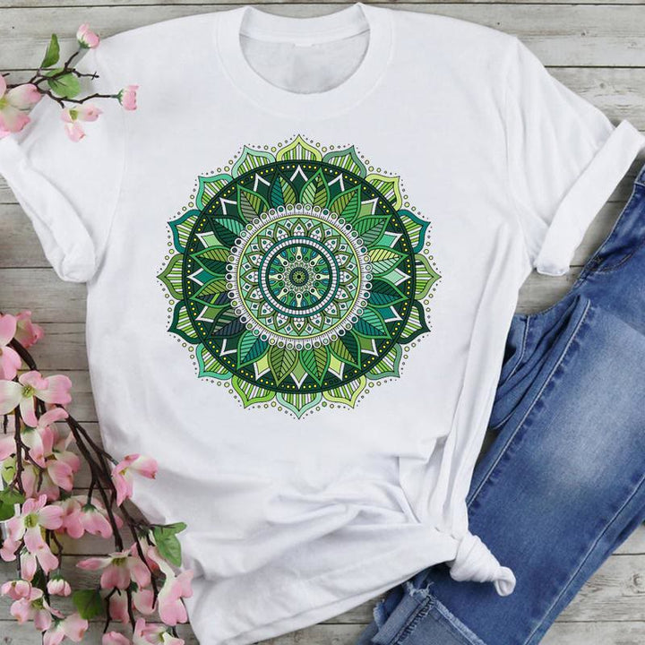 T-shirt en coton Olivenorma imprimé éléphant et lotus coloré - Lotus vert - 2XL - image 15