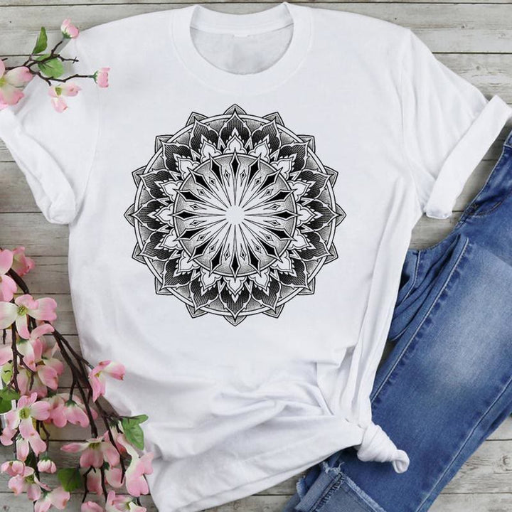 T-shirt en coton Olivenorma imprimé éléphant et lotus coloré - Lotus noir 3 - 2XL - image 4