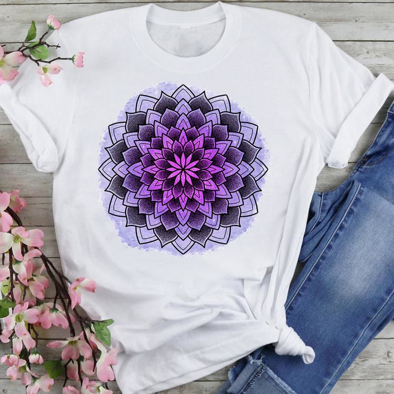 T-shirt en coton Olivenorma imprimé éléphant et lotus coloré - Lotus violet - 2XL - image 6