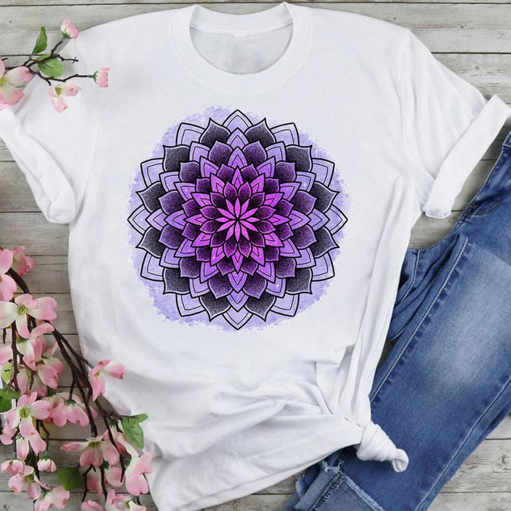 T-shirt en coton Olivenorma imprimé éléphant et lotus coloré - Lotus violet - 2XL - image 6