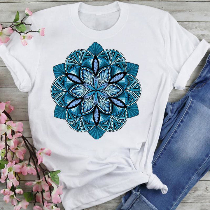 T-shirt en coton Olivenorma imprimé éléphant et lotus coloré - Lotus bleu - 2XL - image 10