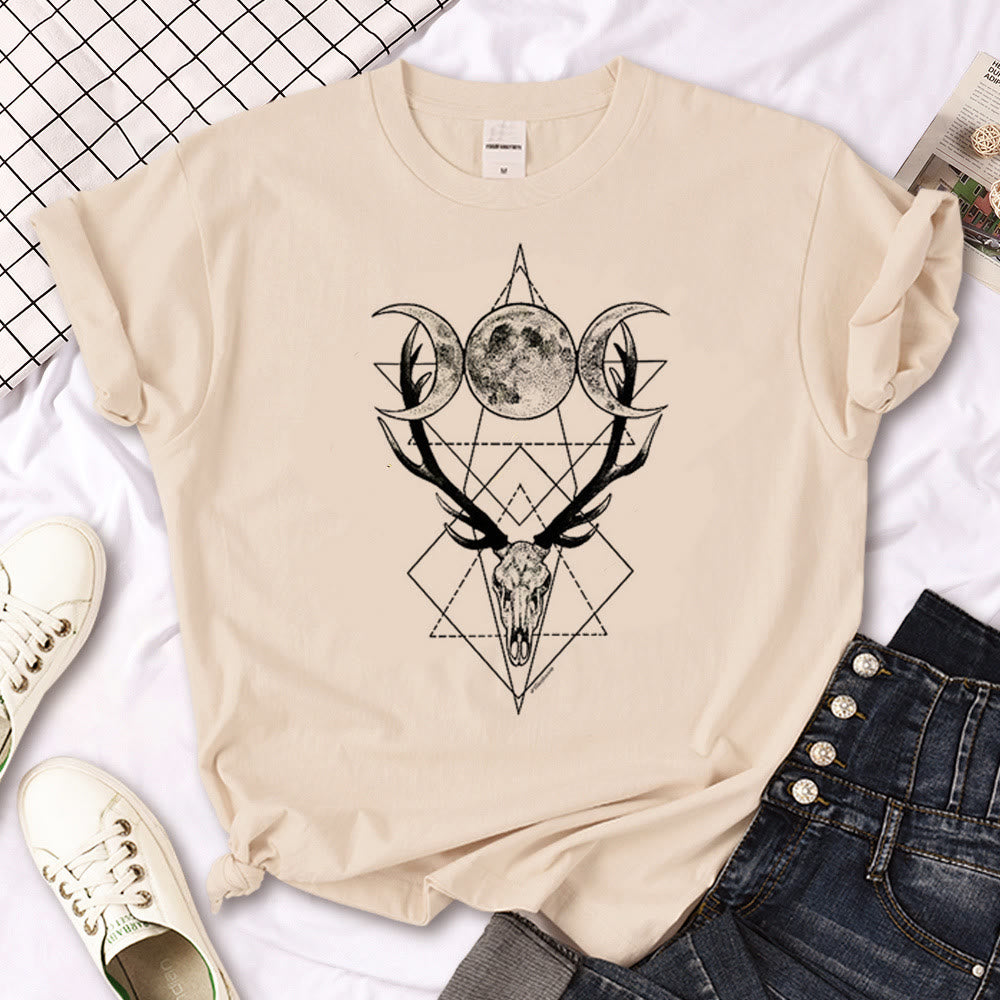 T-shirt kaki imprimé gothique Olivenorma Witch Triple Moon - Double Lune et Tête d'élan - 2XL - image 16
