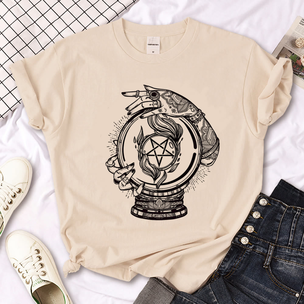 T-shirt kaki imprimé gothique Olivenorma Witch Triple Moon - Pentacle - 2XL - image 0