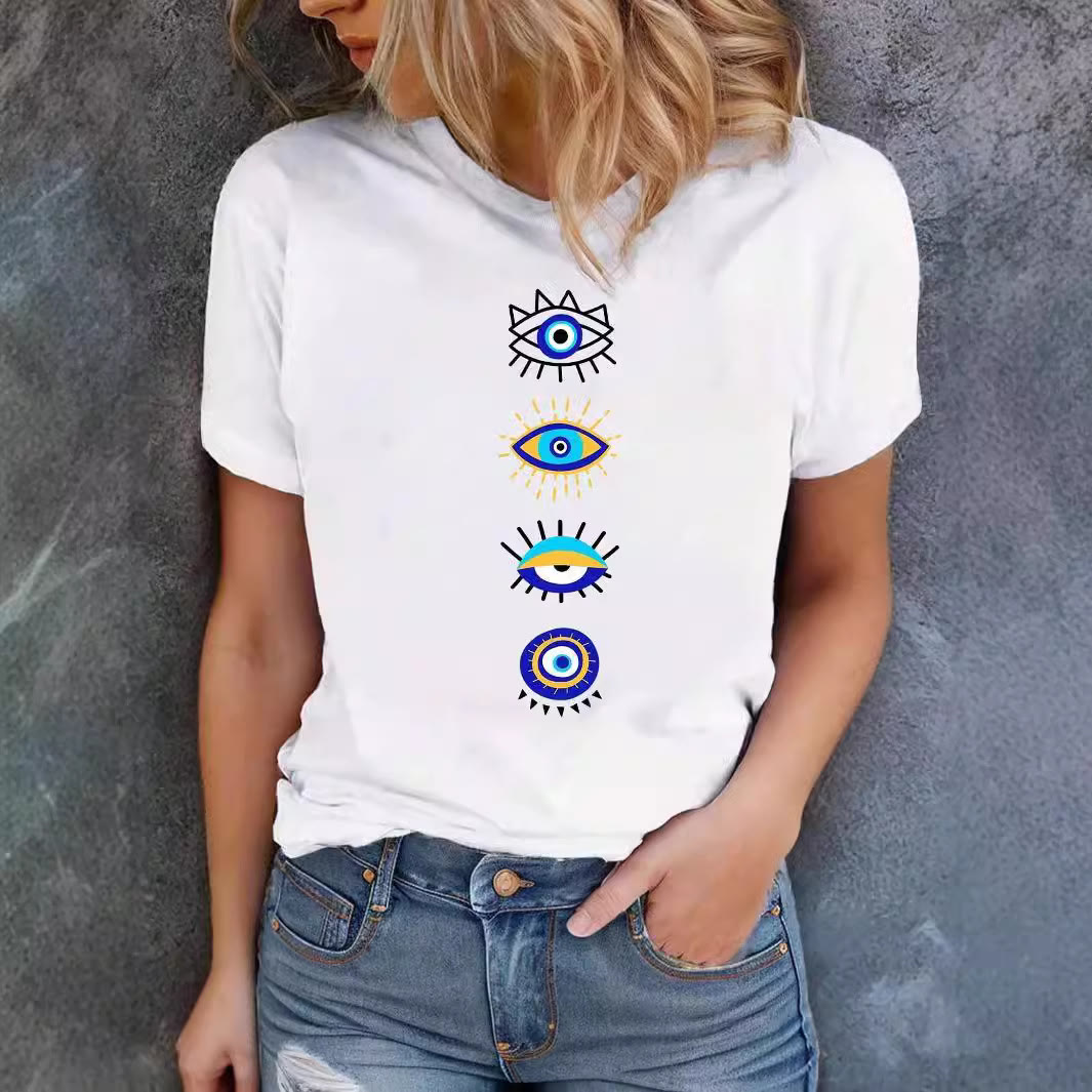 T-shirt blanc imprimé mauvais œil bleu Olivenorma - image 1