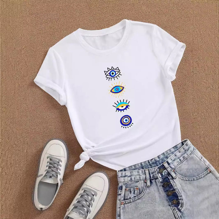 T-shirt blanc imprimé mauvais œil bleu Olivenorma