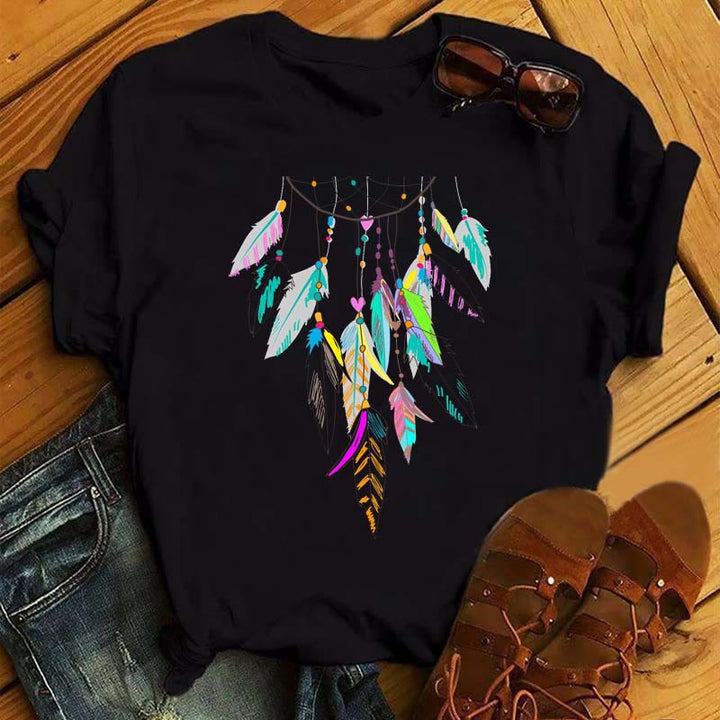 T-shirt noir imprimé attrape-rêves en coton Olivenorma