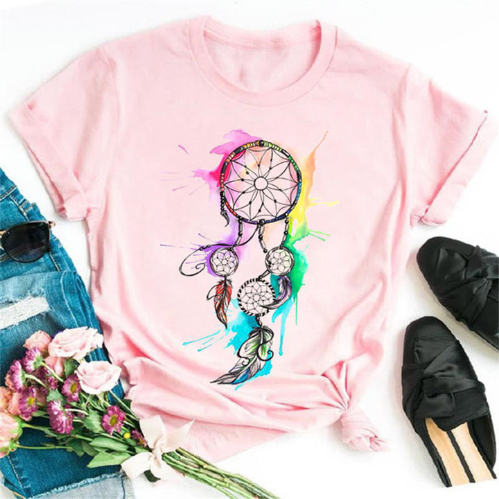 T-shirt rose imprimé attrape-rêves en modal Olivenorma - Attrape-rêves coloré2 - 2XL - image 6