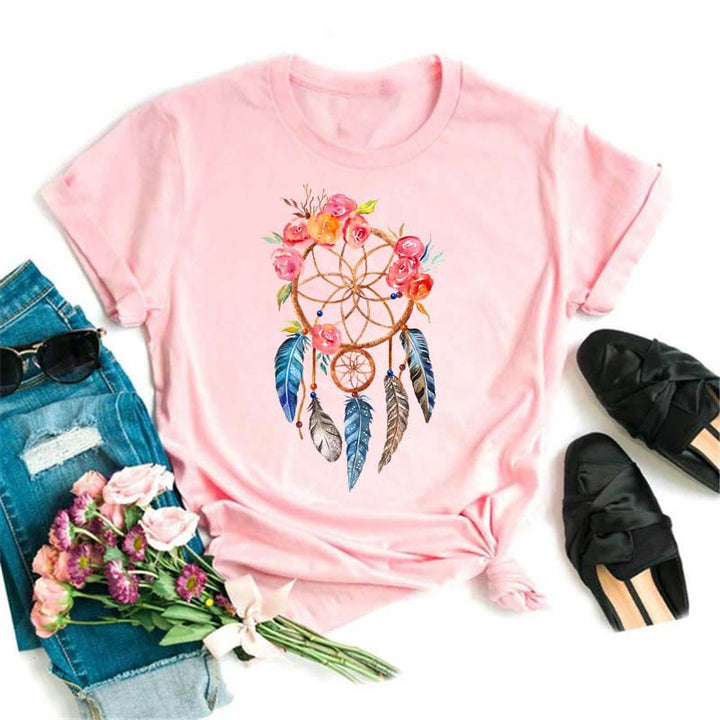 T-shirt rose imprimé attrape-rêves en modal Olivenorma - Attrape-rêves et rose rouge - 2XL - image 2