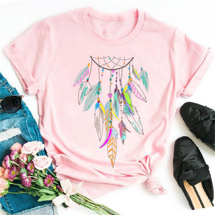 T-shirt rose imprimé attrape-rêves en modal Olivenorma - Plume d'attrape-rêves - 2XL - image 5