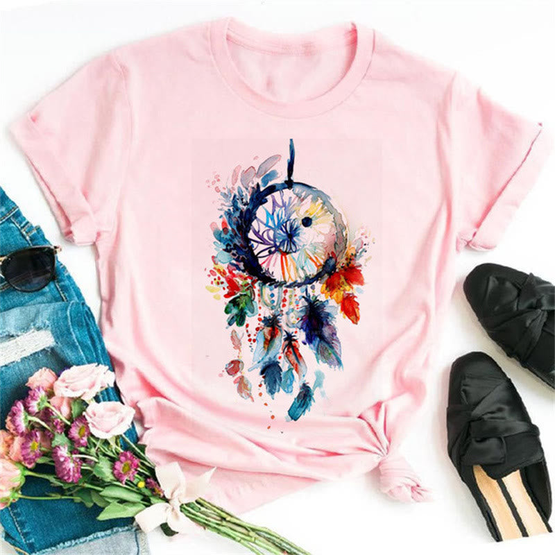 T-shirt rose imprimé attrape-rêves en modal Olivenorma - Attrape-rêves coloré - 2XL - image 4