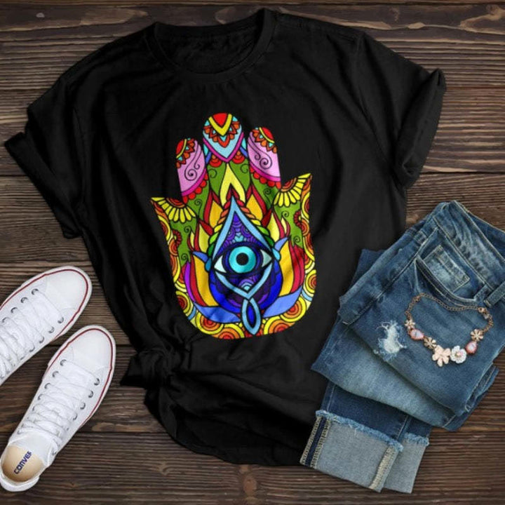 T-shirt Olivenorma en coton imprimé Hamsa Evil Eye