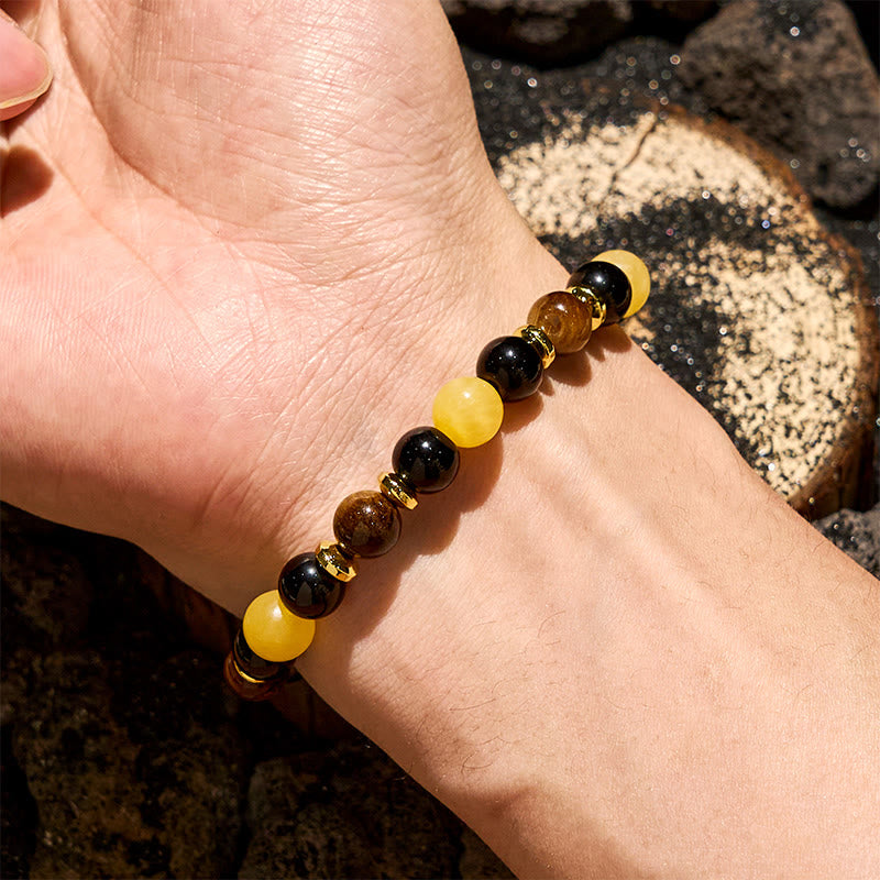 Bracelet de perles d'obsidienne œil de tigre et aventurine jaune Olivenorma