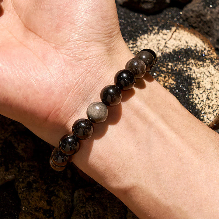 Bracelet Olivenorma en perles d'obsidienne naturelle argentée 6/8/10 mm