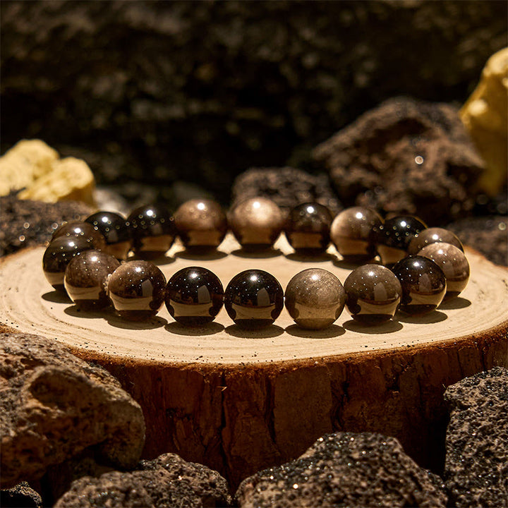 Bracelet Olivenorma en perles d'obsidienne naturelle argentée 6/8/10 mm